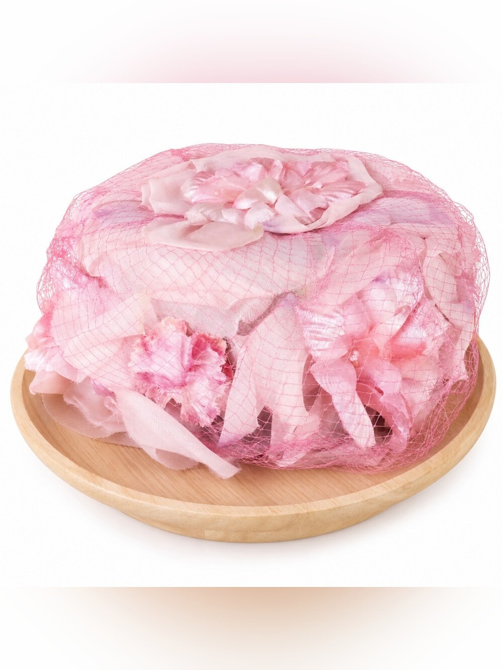 Vintage Wallings Pink Floral Fascinator Netted Hat 1960s Size 52